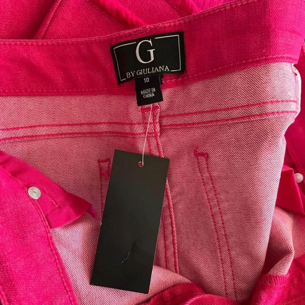 G by Giuliana Pink Stretch Bootcut Wide Leg Jean Raw Hem Barbiecore Y2K Pop 10